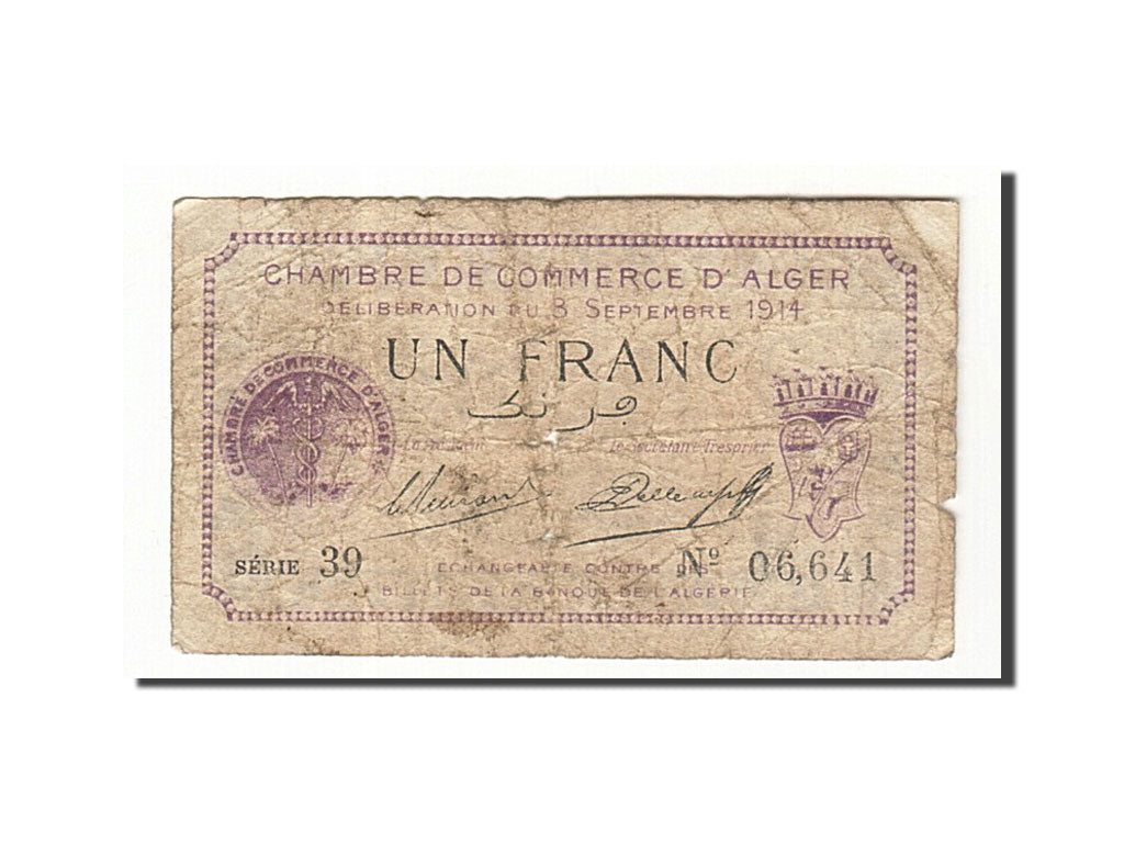Algeria, 1 Franc, 1914, 1914-09-03, MB