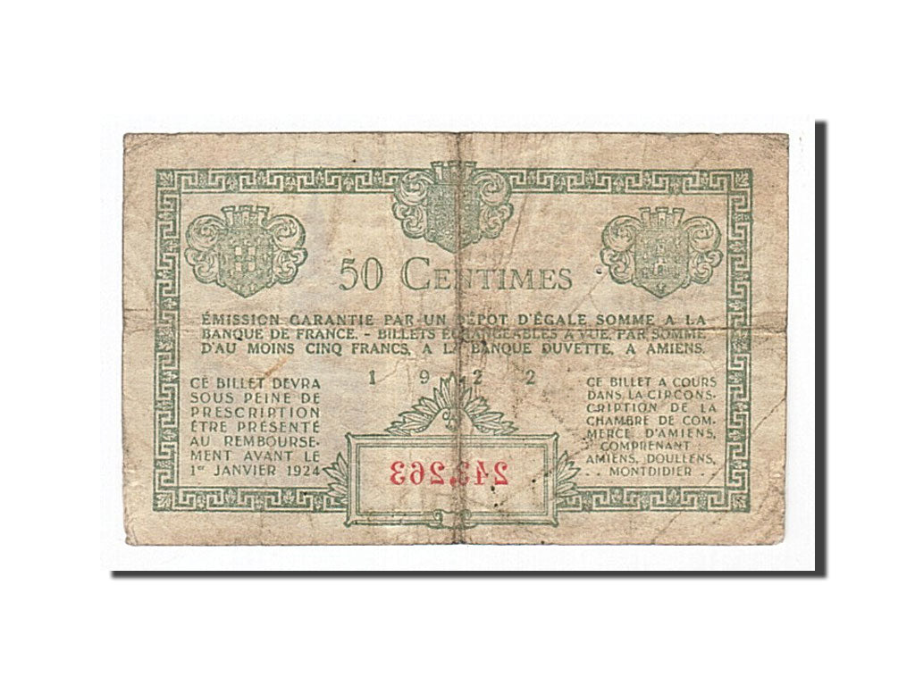 France, Amiens, 50 Centimes, 1922, TB+, Pirot:7-22