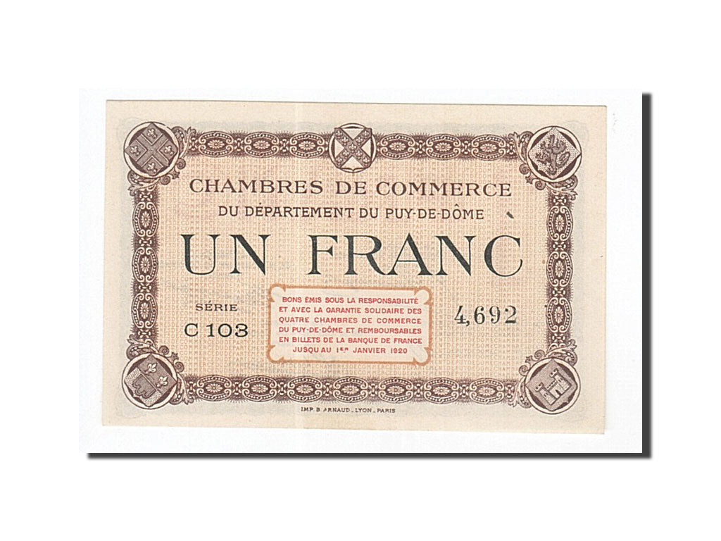 France, Clermont-Ferrand, 1 Franc, UNC(65-70), Pirot:103-16