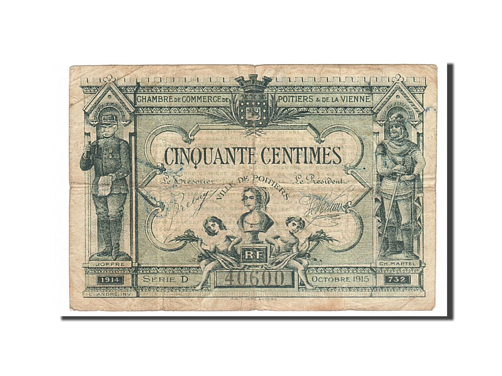 Geldschein, Frankreich, Poitiers, 50 Centimes, 1915, S+, Pirot:101-1