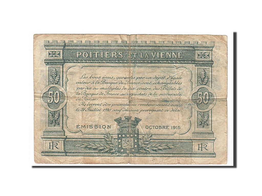 Geldschein, Frankreich, Poitiers, 50 Centimes, 1915, S+, Pirot:101-1