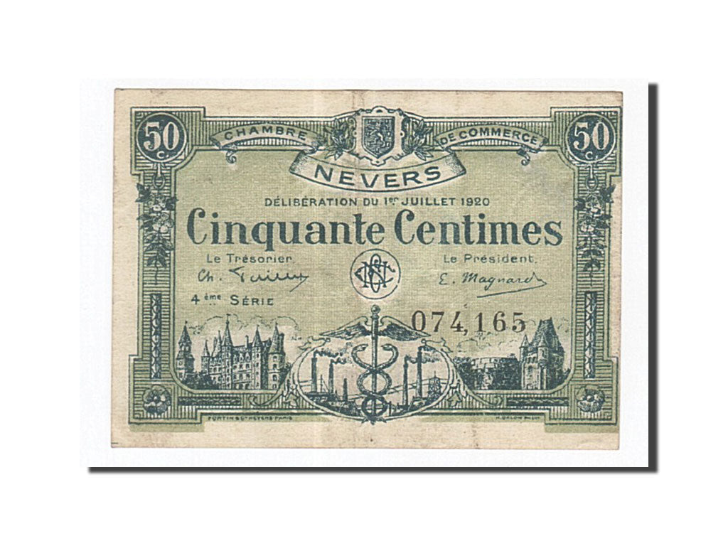 Banknote, Pirot:90-18, 50 Centimes, 1920, France, AU(50-53), Nevers