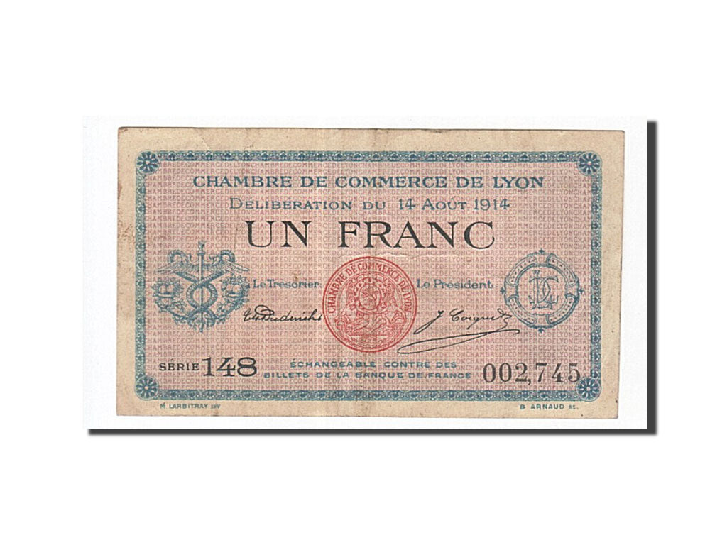 Banknote, Pirot:77-1, 1 Franc, 1914, France, EF(40-45), Lyon