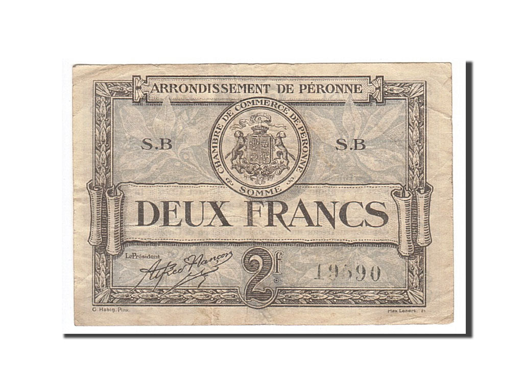 Banknote, Pirot:99-3, 2 Francs, 1920, France, EF(40-45), Peronne