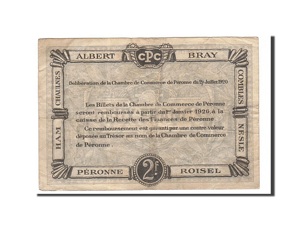 Banknote, Pirot:99-3, 2 Francs, 1920, France, EF(40-45), Peronne