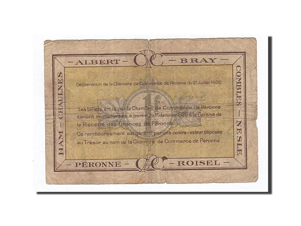 Banknote, Pirot:99-2, 1 Franc, 1920, France, EF(40-45), Peronne