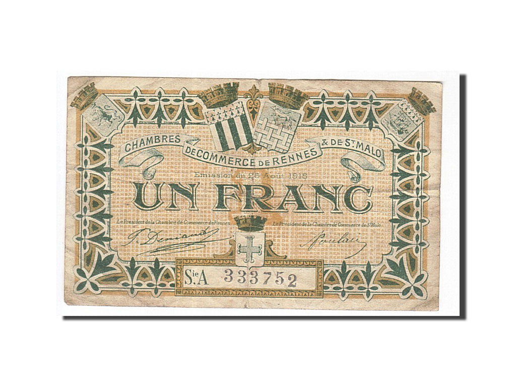 France, Rennes et Saint-Malo, 1 Franc, 1915, VF(30-35), Pirot:105-12