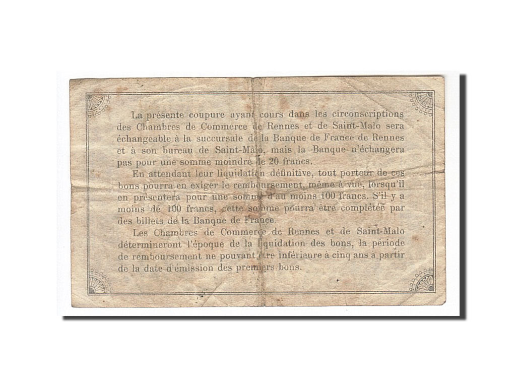 France, Rennes et Saint-Malo, 1 Franc, 1915, VF(30-35), Pirot:105-12
