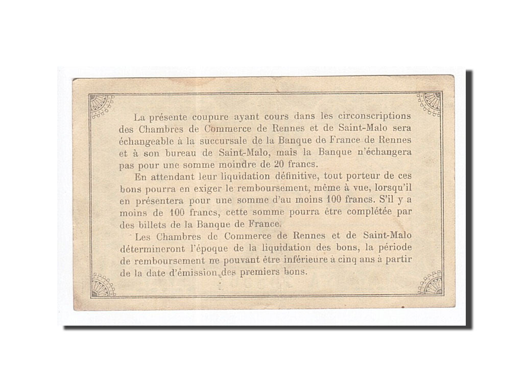 Billete, 50 Centimes, Pirot:105-10, 1915, Francia, MBC+, Rennes et Saint-Malo