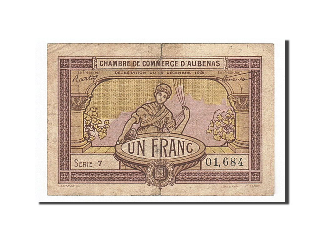 France, Aubenas, 1 Franc, 1921, VF(30-35), Pirot:14-2