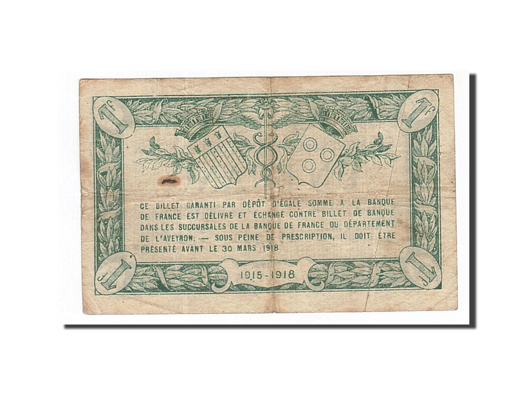 Banknote, Pirot:108-9, 1 Franc, 1915, France, VF(30-35), Rodez
