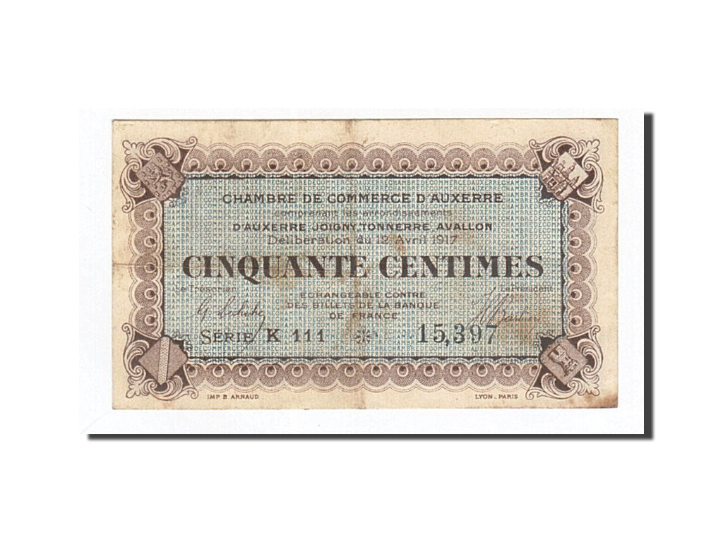 France, Auxerre, 50 Centimes, 1917, EF(40-45), Pirot:17-14