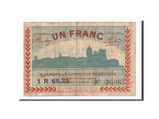 Billet, France, Béziers, 1 Franc, 1921, TB+, Pirot:27-33