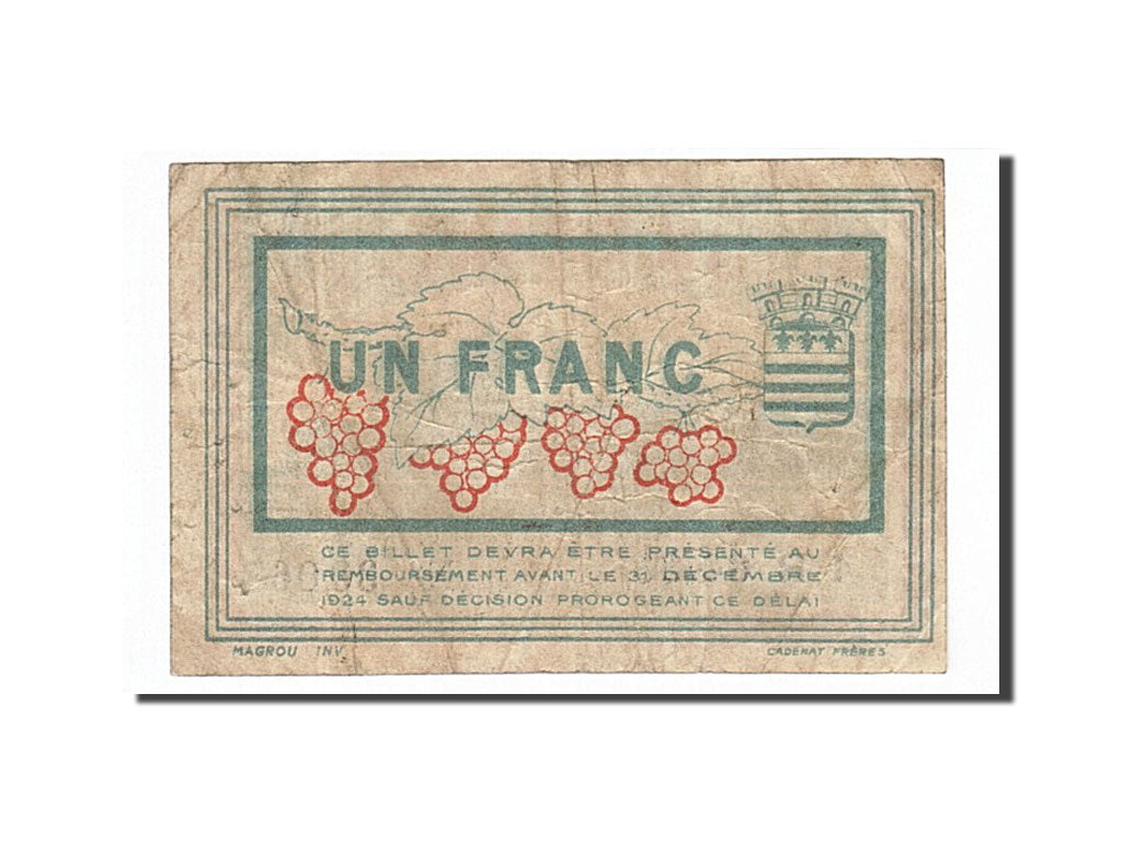 Billet, France, Béziers, 1 Franc, 1921, TB+, Pirot:27-33
