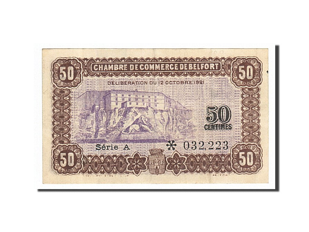France, Belfort, 50 Centimes, 1921, TTB, Pirot:23-56
