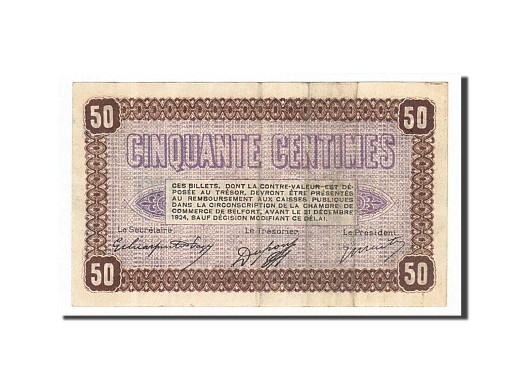 France, Belfort, 50 Centimes, 1921, TTB, Pirot:23-56