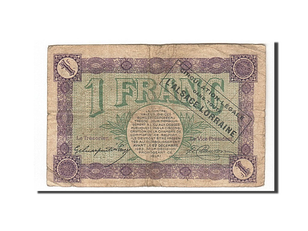 Banknote, Pirot:23-50, 1 Franc, 1918, France, VF(20-25), Belfort