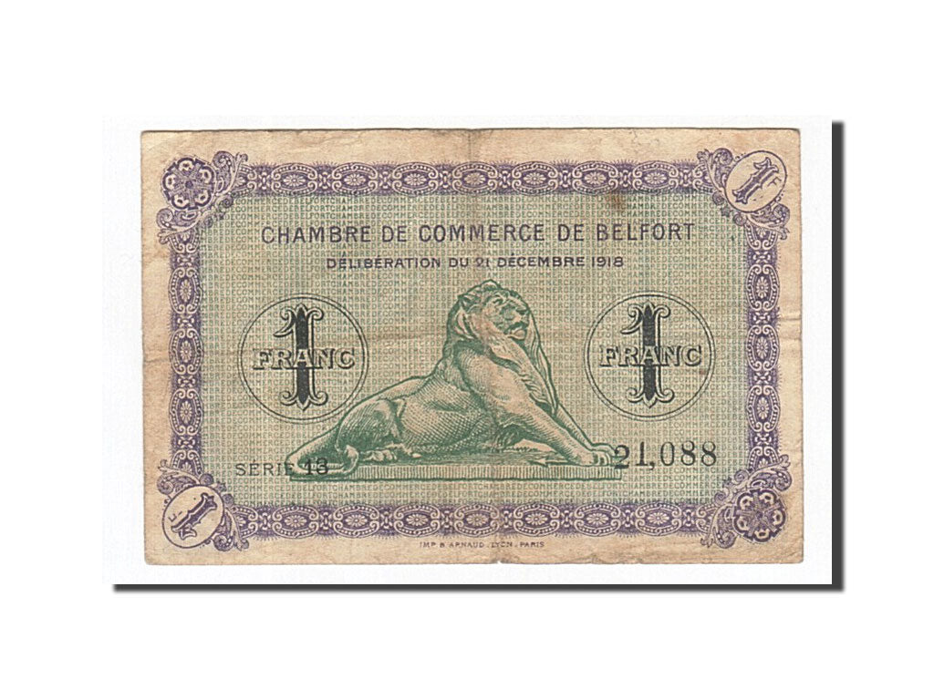Banknote, Pirot:23-54, 1 Franc, 1918, France, VF(30-35), Belfort