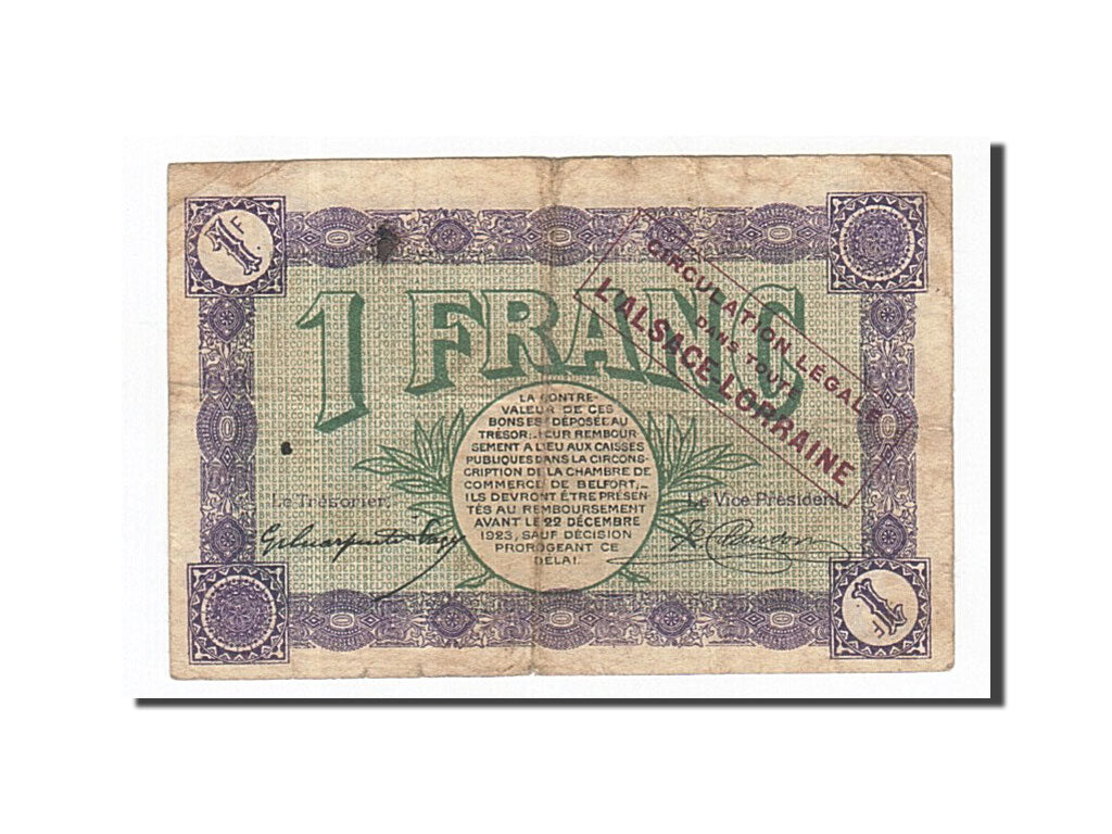 Banknote, Pirot:23-54, 1 Franc, 1918, France, VF(30-35), Belfort