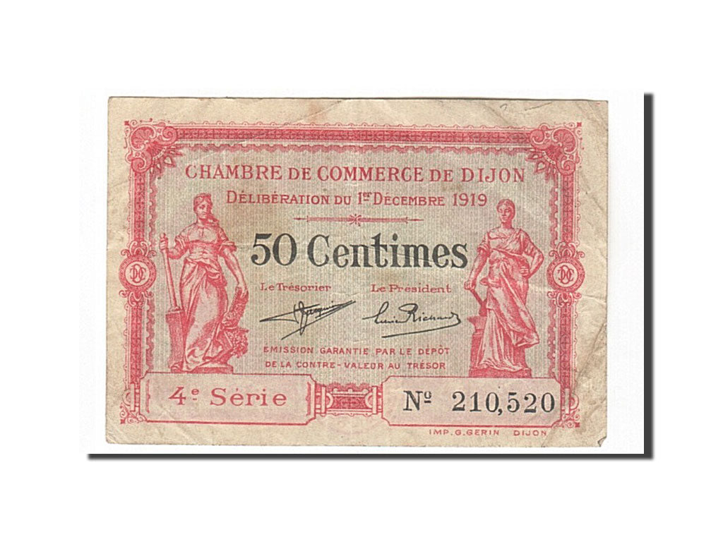 France, Dijon, 50 Centimes, 1919, EF(40-45), Pirot:53-17