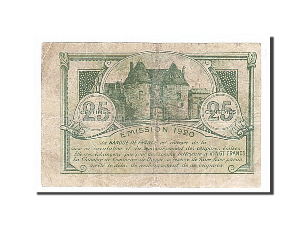 Banknote, Pirot:52-10, 25 Centimes, 1920, France, EF(40-45), Dieppe