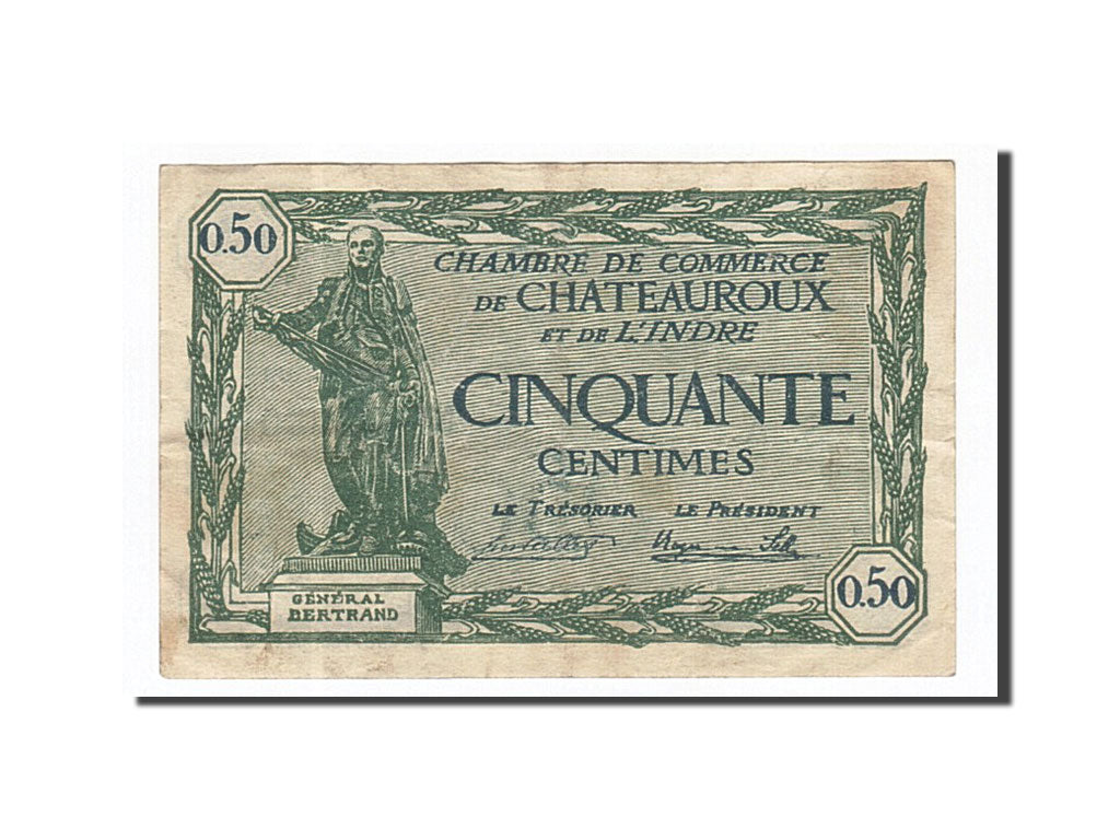 Banknote, Pirot:46-28, 50 Centimes, 1922, France, EF(40-45), Chateauroux