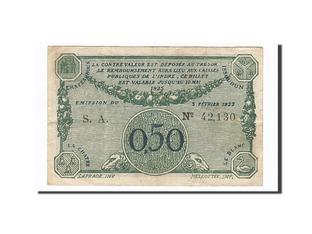 Banknote, Pirot:46-28, 50 Centimes, 1922, France, EF(40-45), Chateauroux