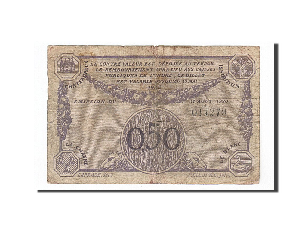 Banknote, Pirot:46-24, 50 Centimes, 1920, France, VF(20-25), Chateauroux