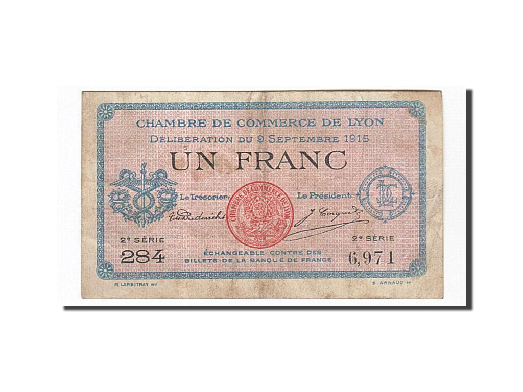 Banknote, Pirot:77-6, 1 Franc, 1915, France, VF(30-35), Lyon