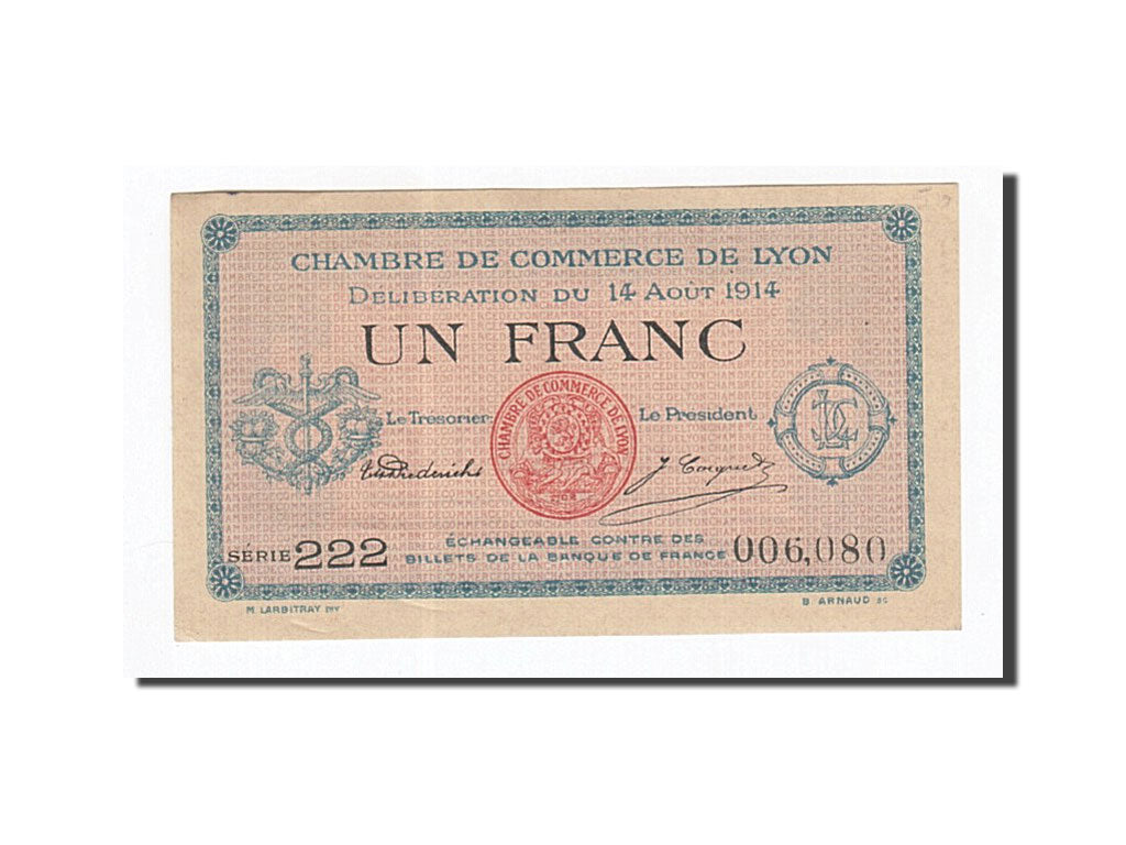 Banknote, Pirot:77-1, 1 Franc, 1914, France, UNC(63), Lyon