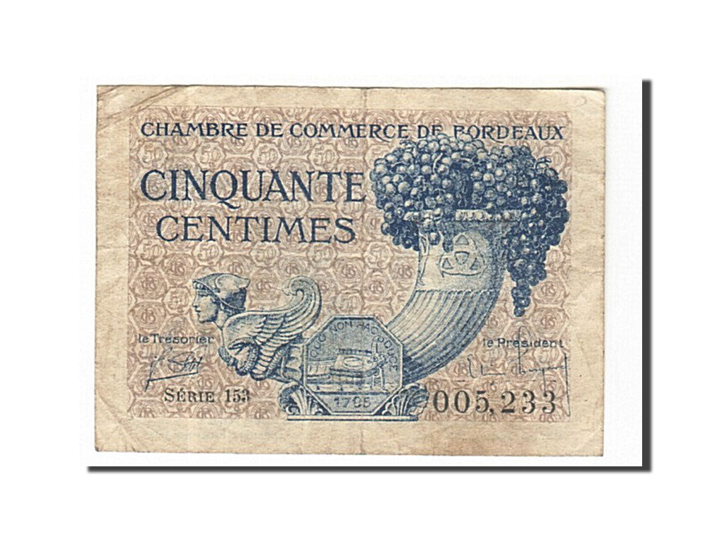 Billet, France, Bordeaux, 50 Centimes, 1921, TB+, Pirot:30-28