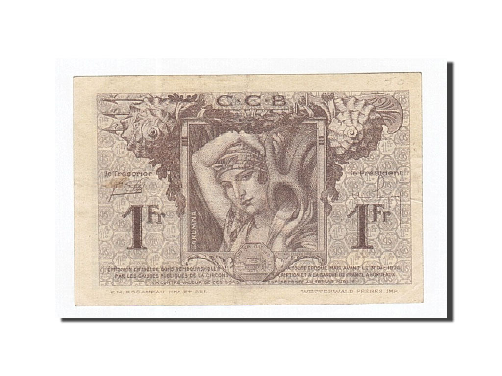 Banknote, Pirot:30-30, 1 Franc, 1921, France, EF(40-45), Bordeaux