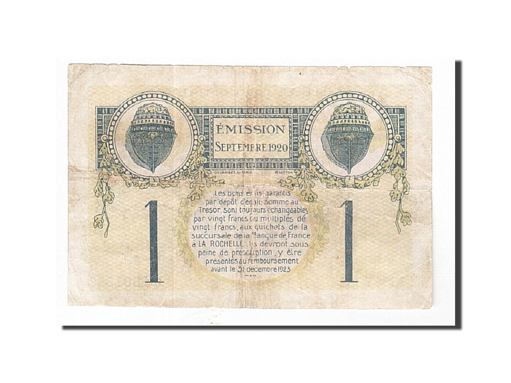 Banconote, Pirot:66-9, BB, La Rochelle, 1 Franc, 1920, Francia