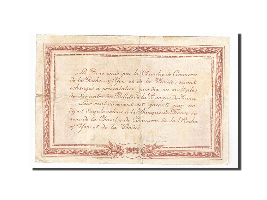 Banknote, Pirot:65-31, 50 Centimes, 1922, France, AU(50-53), La Roche-sur-Yon