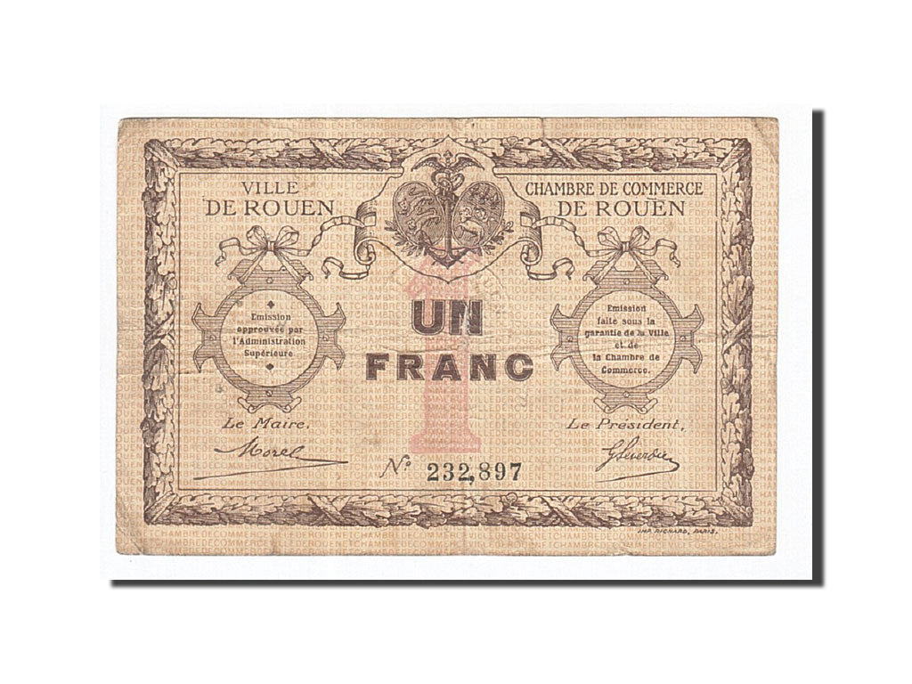 Banconote, Pirot:110-3, BB, Rouen, 1 Franc, Francia