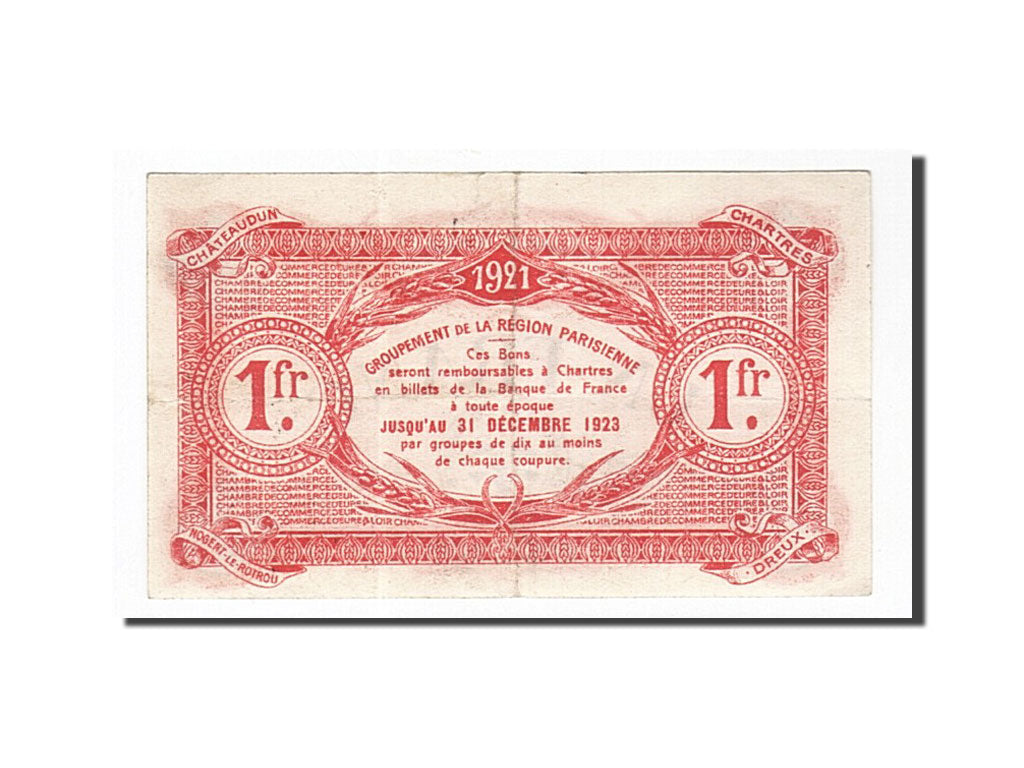 Banconote, Pirot:45-13, SPL-, Chartres, 1 Franc, 1921, Francia
