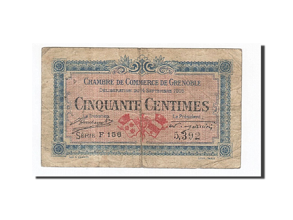 Banknote, Pirot:63-1, 50 Centimes, 1916, France, VF(20-25), Grenoble