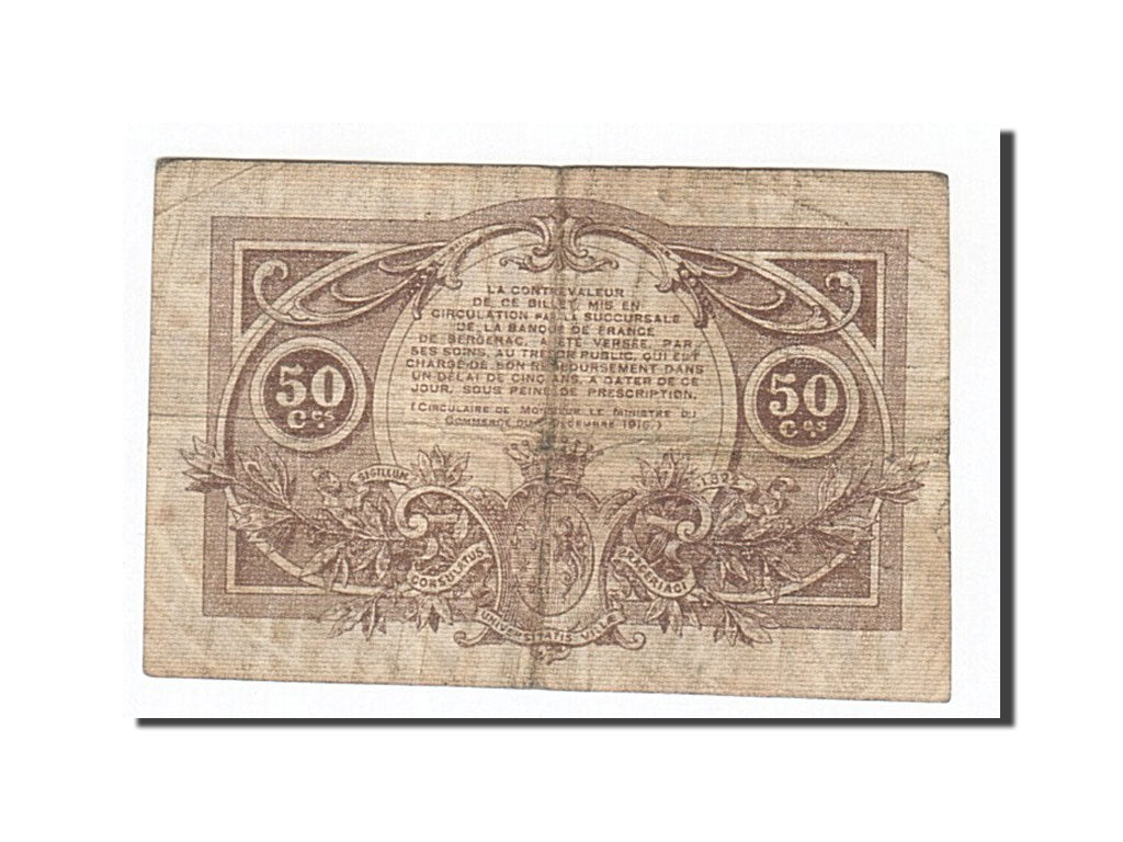 Banconote, Pirot:24-24, MB, Bergerac, 50 Centimes, 1917, Francia