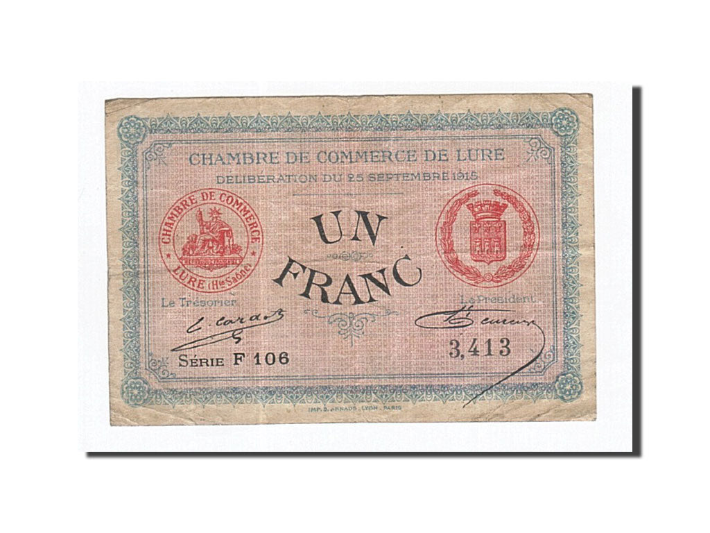 France, Lure, 1 Franc, 1915, TB+, Pirot:76-6