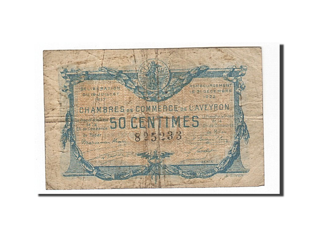 Banknote, Pirot:108-11, 50 Centimes, 1917, France, VF(20-25), Rodez