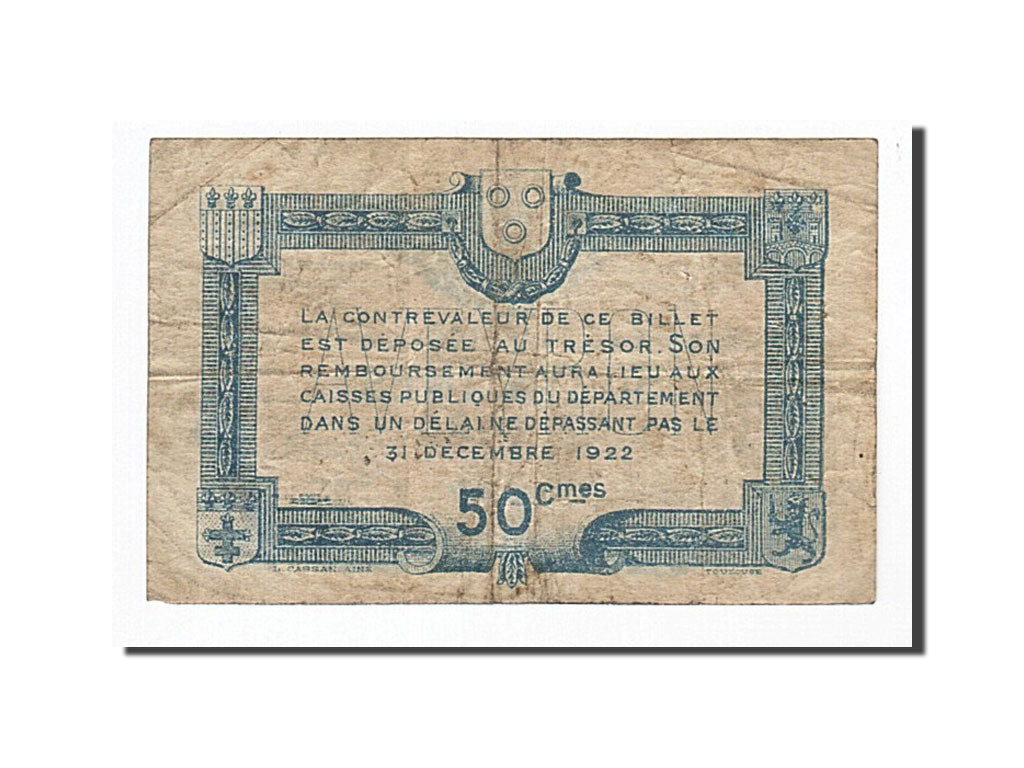 Banknote, Pirot:108-11, 50 Centimes, 1917, France, VF(20-25), Rodez