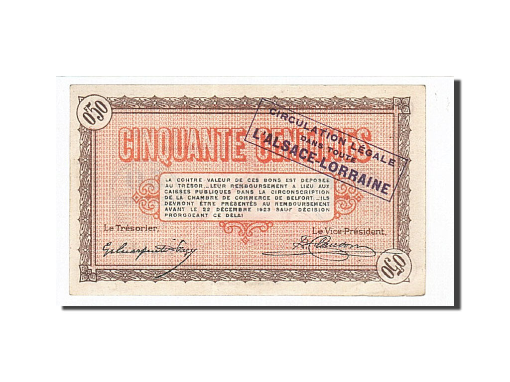 France, Belfort, 50 Centimes, 1918, SUP+, Pirot:23-52