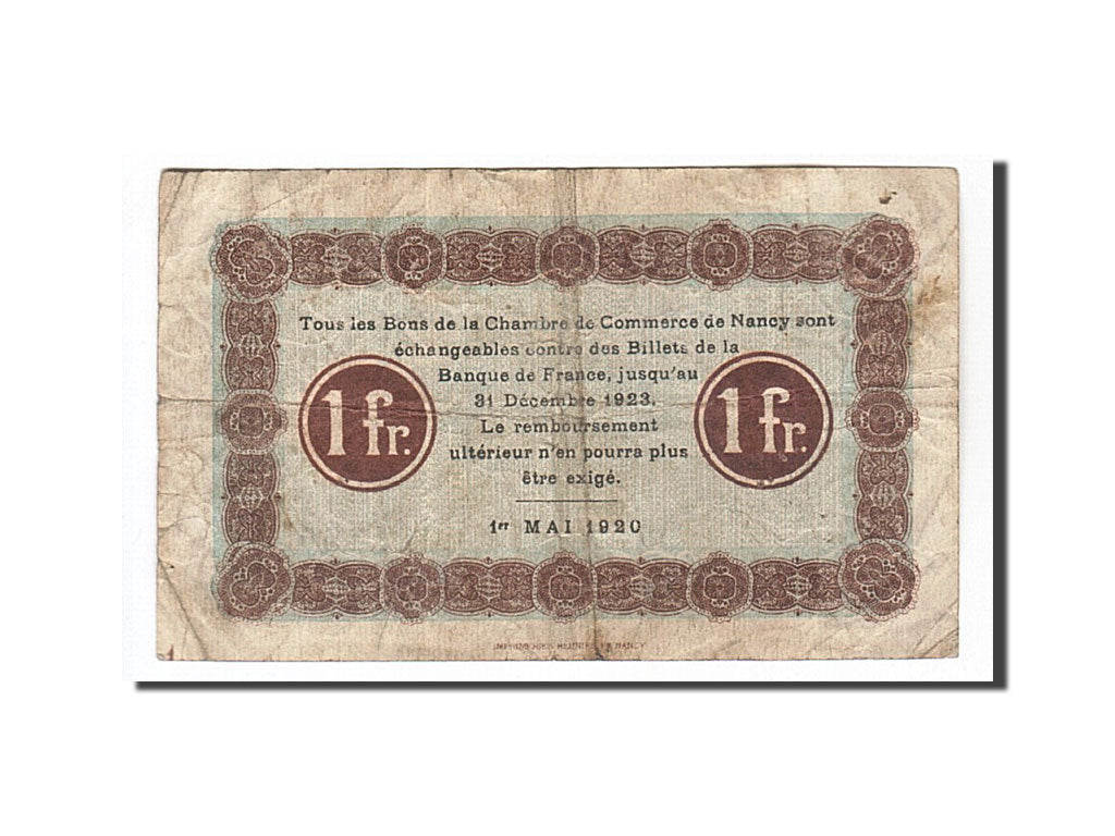 Banknote, Pirot:87-42, 1 Franc, 1920, France, VF(20-25), Nancy