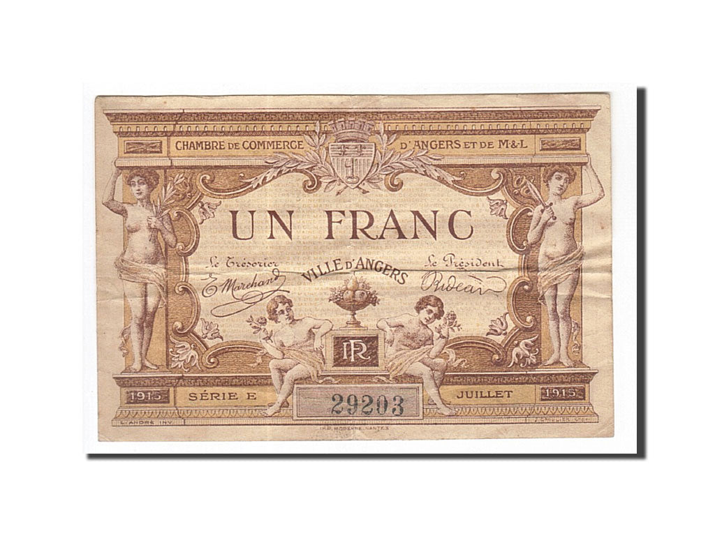 France, Angers, 1 Franc, 1915, EF(40-45), Pirot:8-1