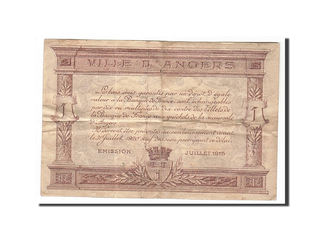France, Angers, 1 Franc, 1915, EF(40-45), Pirot:8-1