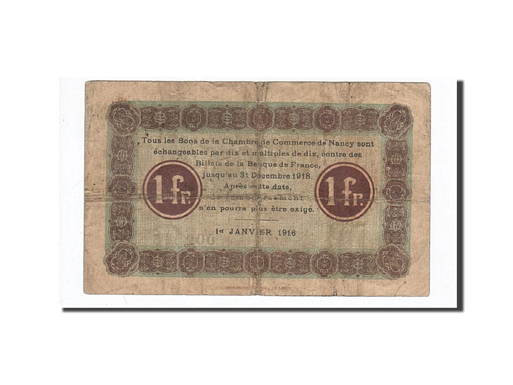 Banconote, Pirot:87-8, MB, Nancy, 1 Franc, 1916, Francia