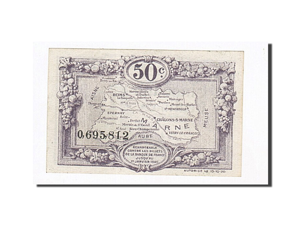 France, Reims, 50 Centimes, 1920, AU(55-58), Pirot:43-1
