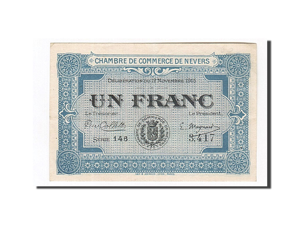 France, Nevers, 1 Franc, 1915, EF(40-45), Pirot:90-7