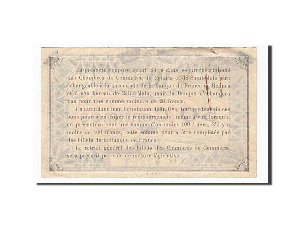 France, Rennes et Saint-Malo, 50 Centimes, 1922, TTB+, Pirot:105-25