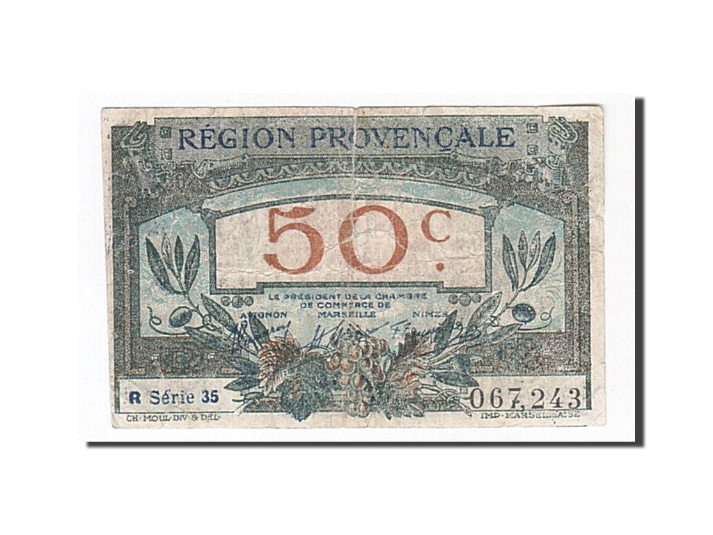 Billet, France, Marseille, 50 Centimes, TB, Pirot:102-9